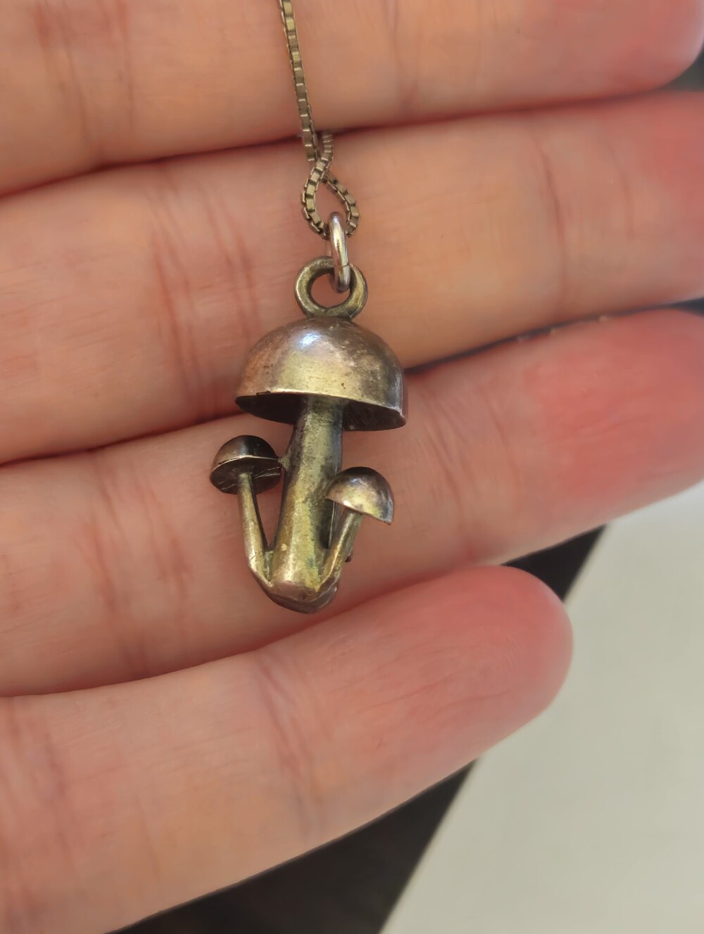 Rare Vintage 70's 4 Mushroom Sterling Silver Necklace - Picture 5 of 7